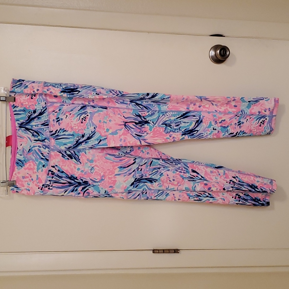 Lilly Pulitzer Weekender High Rise Midi Legging sz L Periwinkle Fansea Pants